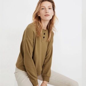Madewell Drop-Sleeve Henley Tee Muted Olive Size Medium